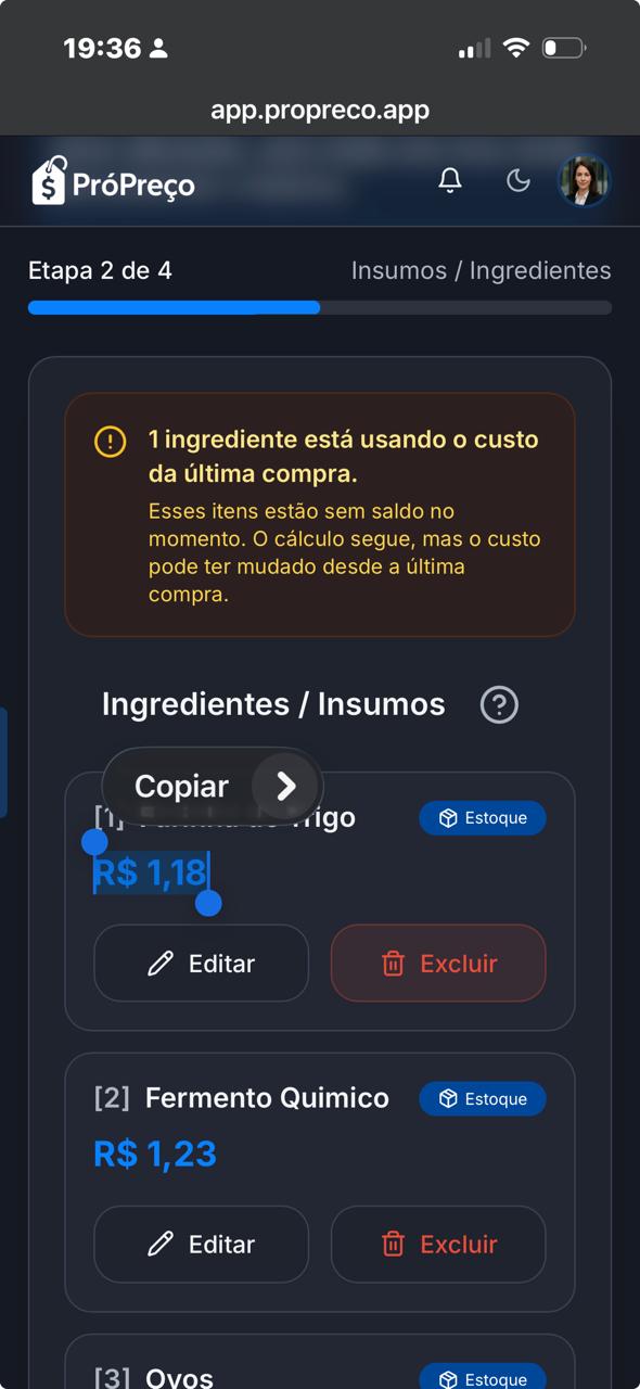 Passo 02 — Insumos