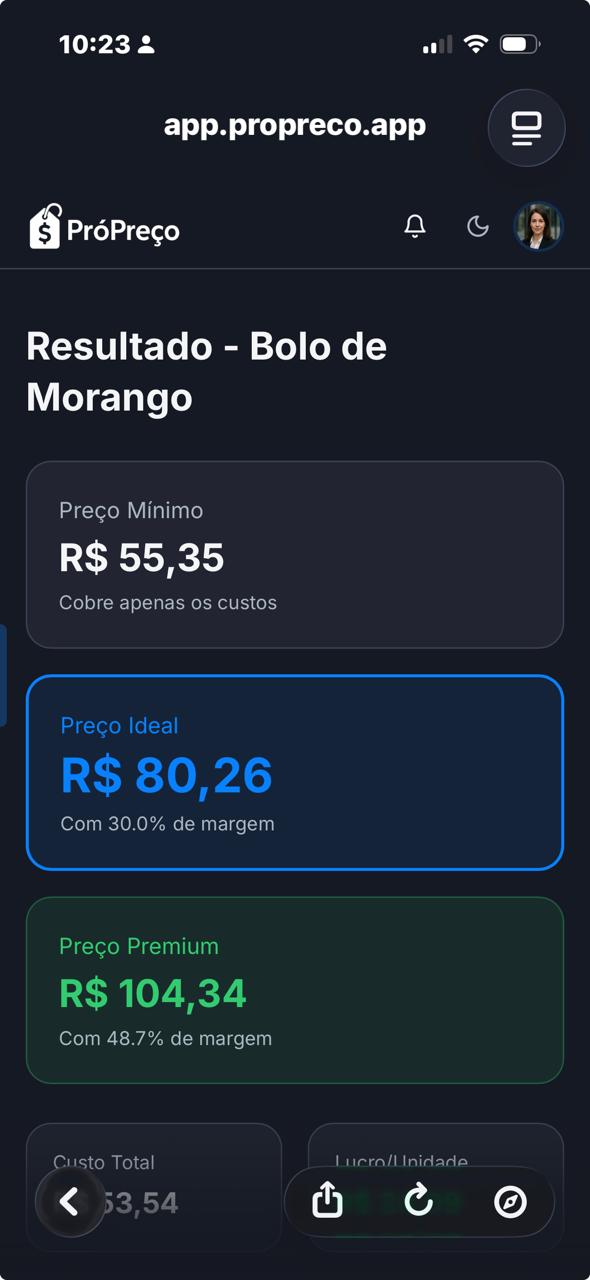 Resultado do cálculo no PróPreço